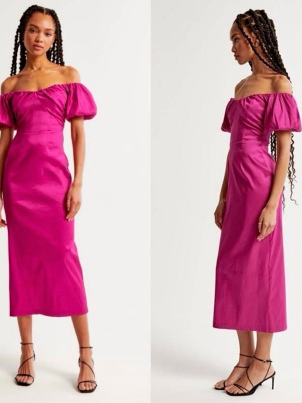 Off-Shoulder Fuchsia Midi Dress